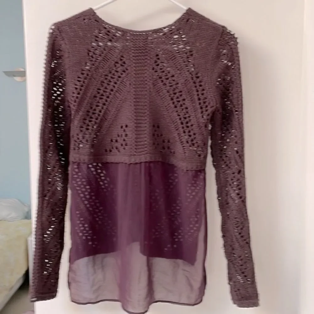Dex Crochet Sweater with Sheer Back XS Purple